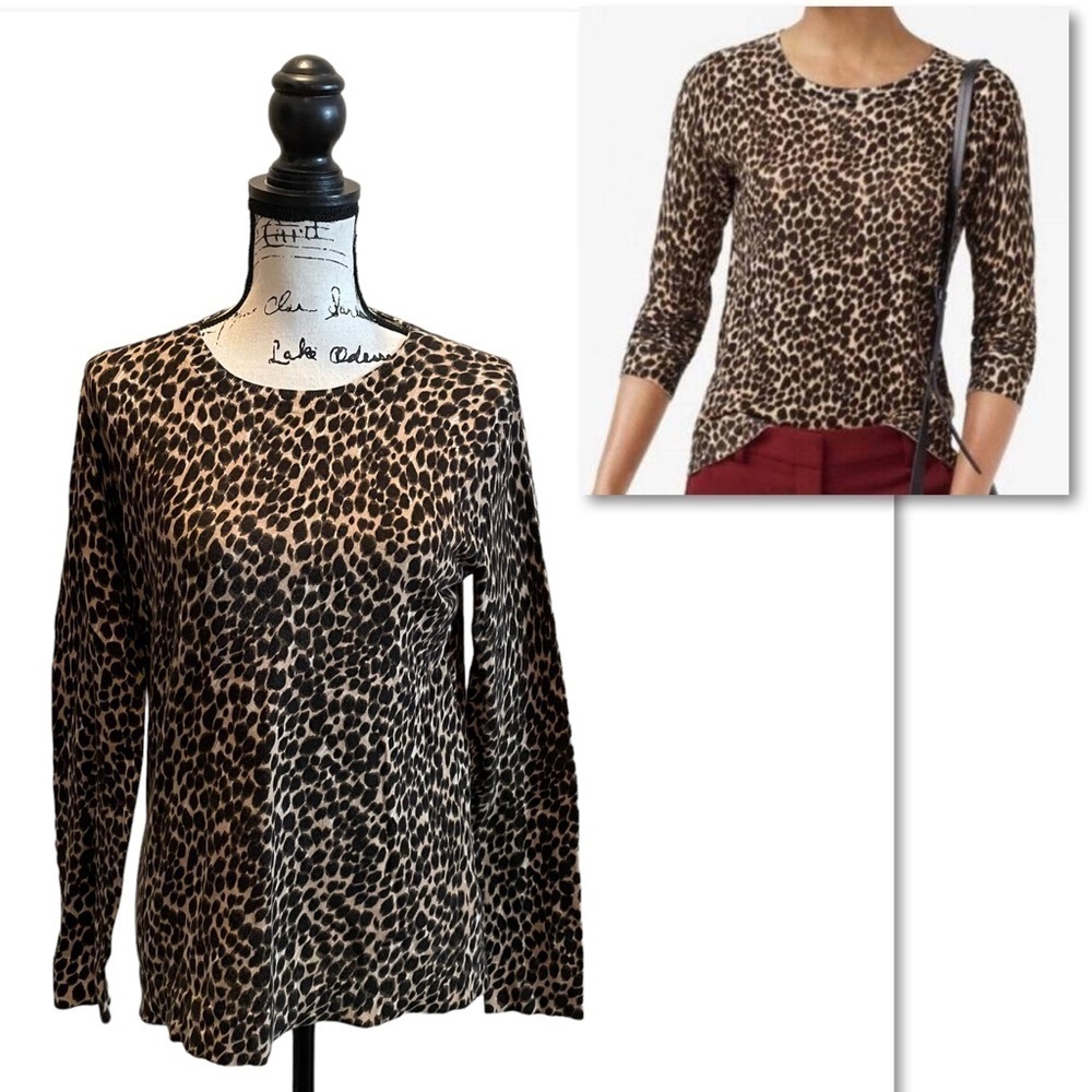 J. Crew Leopard Animal Print Teddi Sweater Brown Size Medium Pullover
